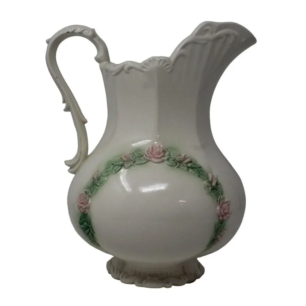 Vintage Sittre Ceramic Pink Green Floral Embellished Replacement Pitcher 1978 - Picture 3 of 5